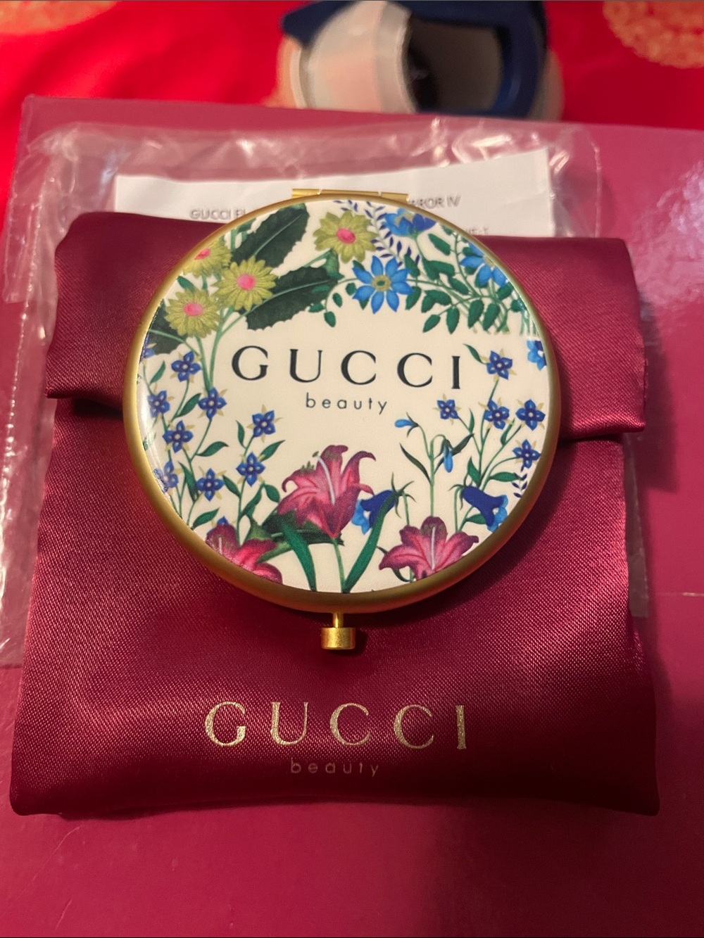 Gucci Floral Compact Mirror in White, Pink, Blue and Green